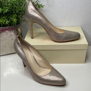 Coach Pump Heels (Adina) Almond Toe 4 Inch Heel Cracked Metal‎ Champagne Size 10